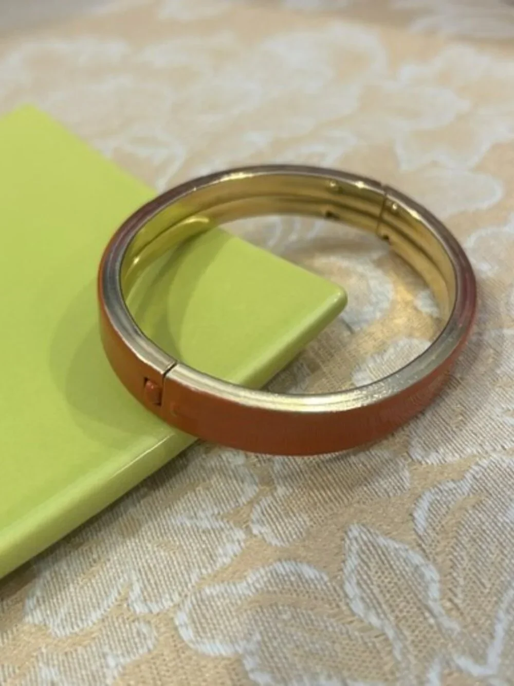 ORANGE ENAMEL Gold Tone Hinged Clamper Bangle BRACELET